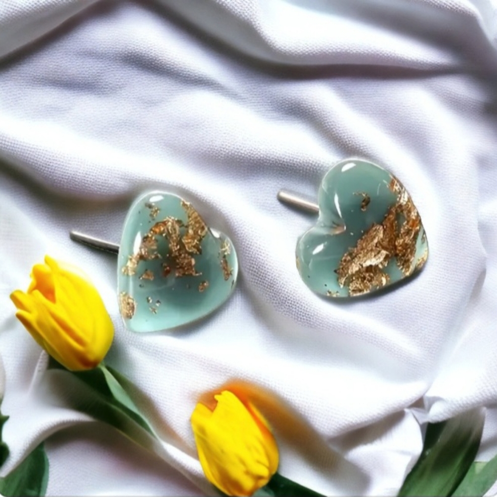 Heart gold splash earrings - Picture 5 of 6